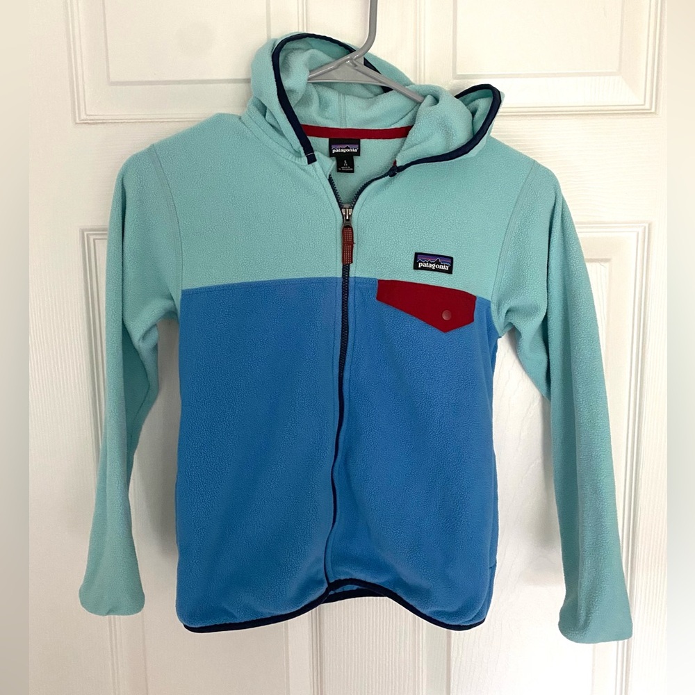 Patagonia Kid's Small 7-8 Micro D Snap-T Blue Bird Jacket Full Zip Hooded Jacket